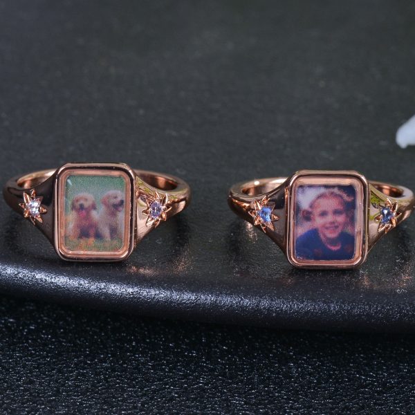 Personalized Colorful Photo Square Ring Online now - Image 4