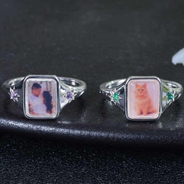 Personalized Colorful Photo Square Ring Online now - Image 5