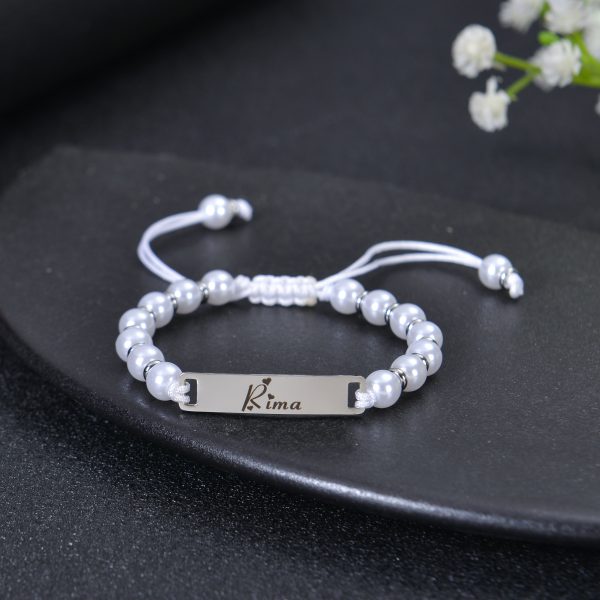 Personalized White Beaded Bar Name Bracelet Fashion - Image 4