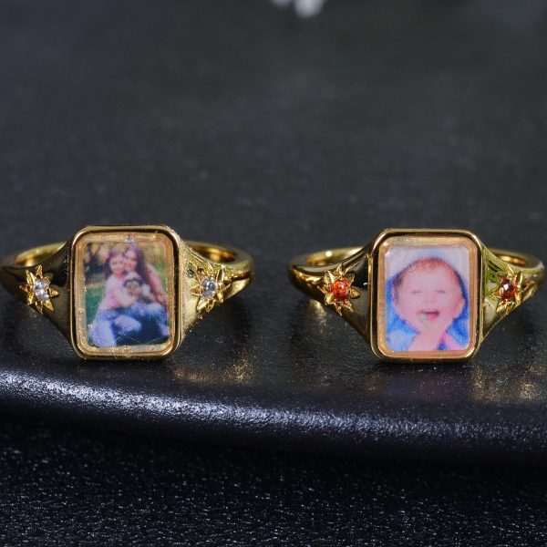Personalized Colorful Photo Square Ring Online now - Image 3