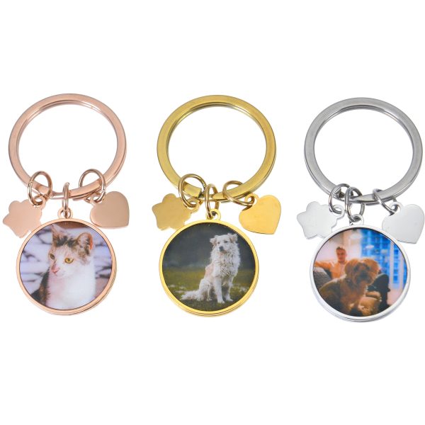 Personalized Round Pendant Colorful Pet Photo Keychain on Sale