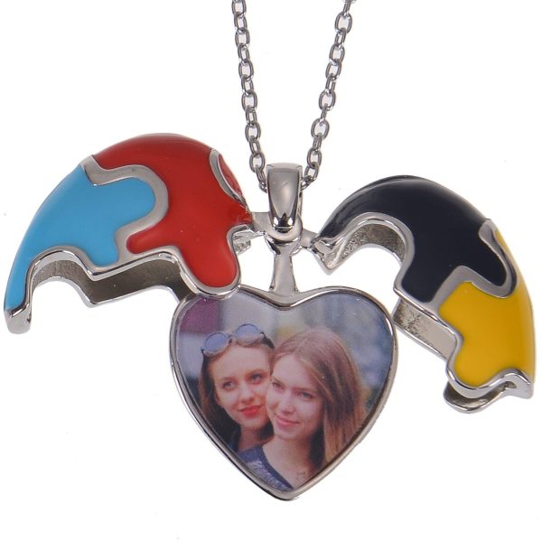 Personalized Colorful Heart Shaped Photo Puzzle Pendant Necklace on Sale - Image 2