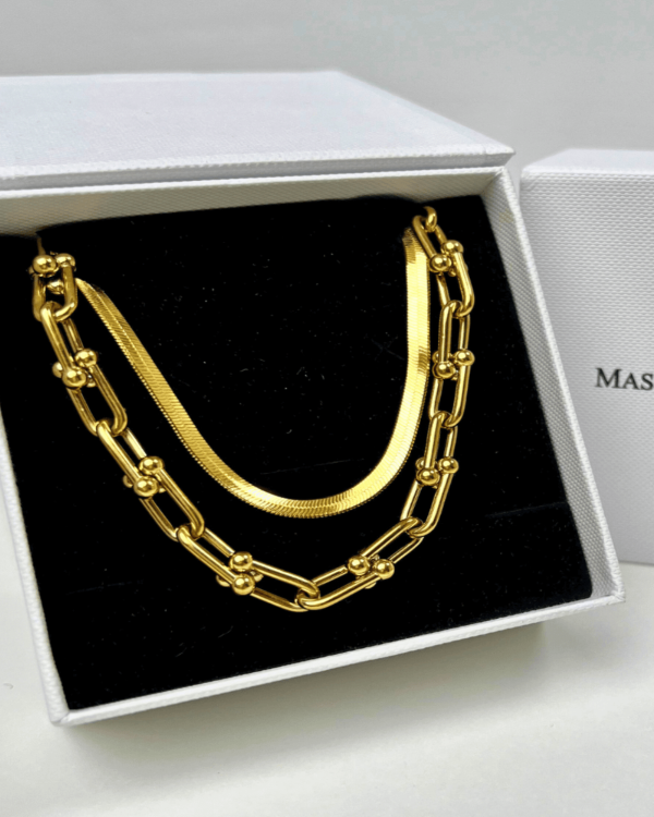 Gold Herringbone Chain + Link Chain Necklace Stack Bundle on Sale