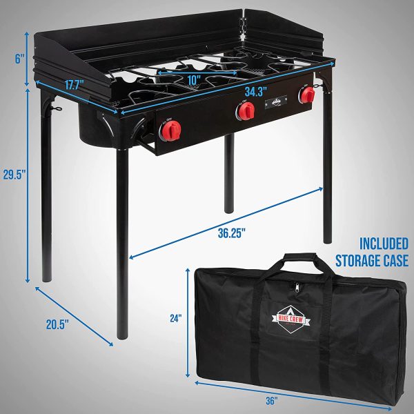 225,000 BTU Cast Iron 3-Burner Propane Stove, Portable Stove with Wind Panels, Removable Legs & Case Online now - Image 4