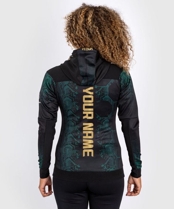 UFC Adrenaline by Venum Personalized Authentic Fight Night Women’s Walkout Hoodie  - Emerald Edition - Green Black Gold Supply